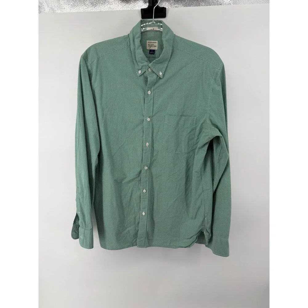 J Crew Slim Fit Gingham Button Down Shirt Green White Men's Size L